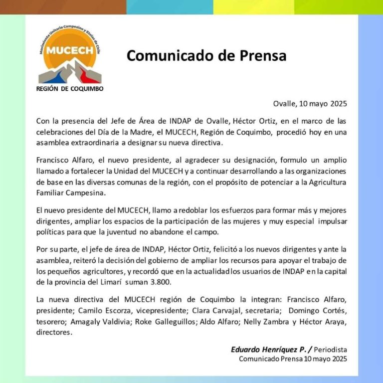 Comunicado de Prensa     MUCECH Región de Coquimbo